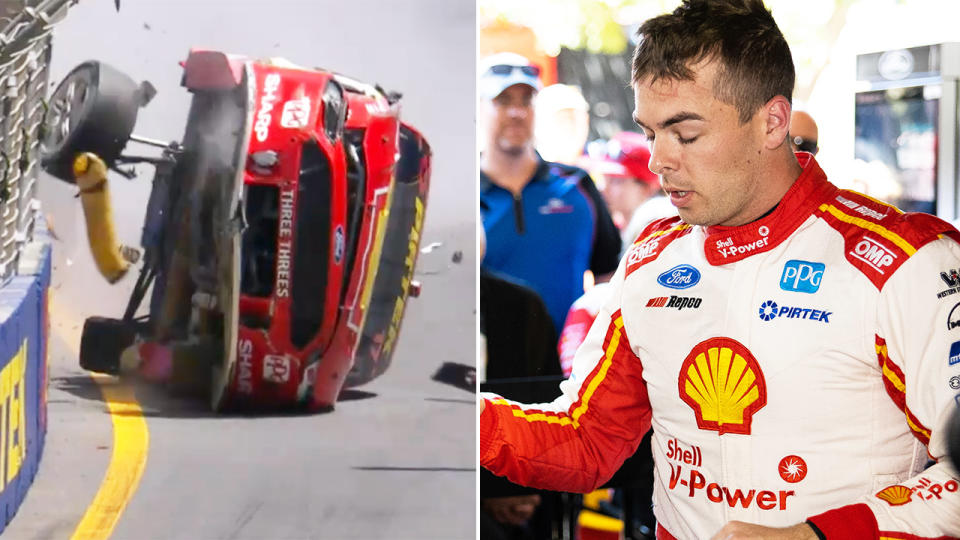 Scott McLaughlin, pictured here after his crash at the Gold Coast 600.