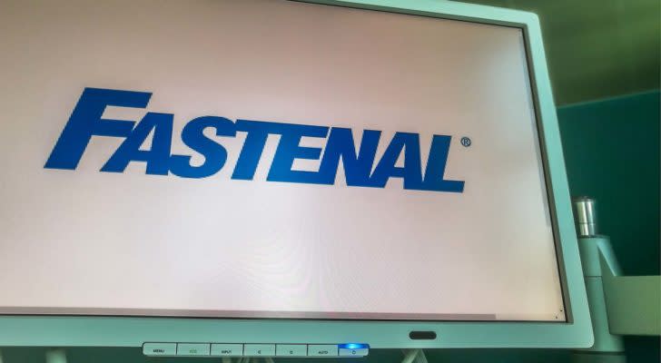 The blue Fastenal Co (FAST) logo is displayed on a white monitor screen.
