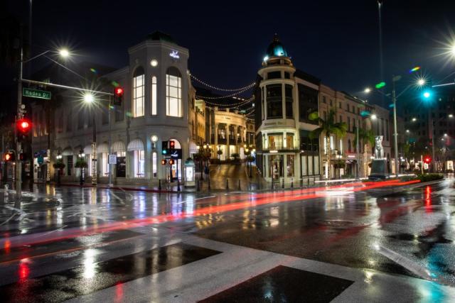 The deserted Wilshire Boulevard at night, Rodeo Drive, Beverly