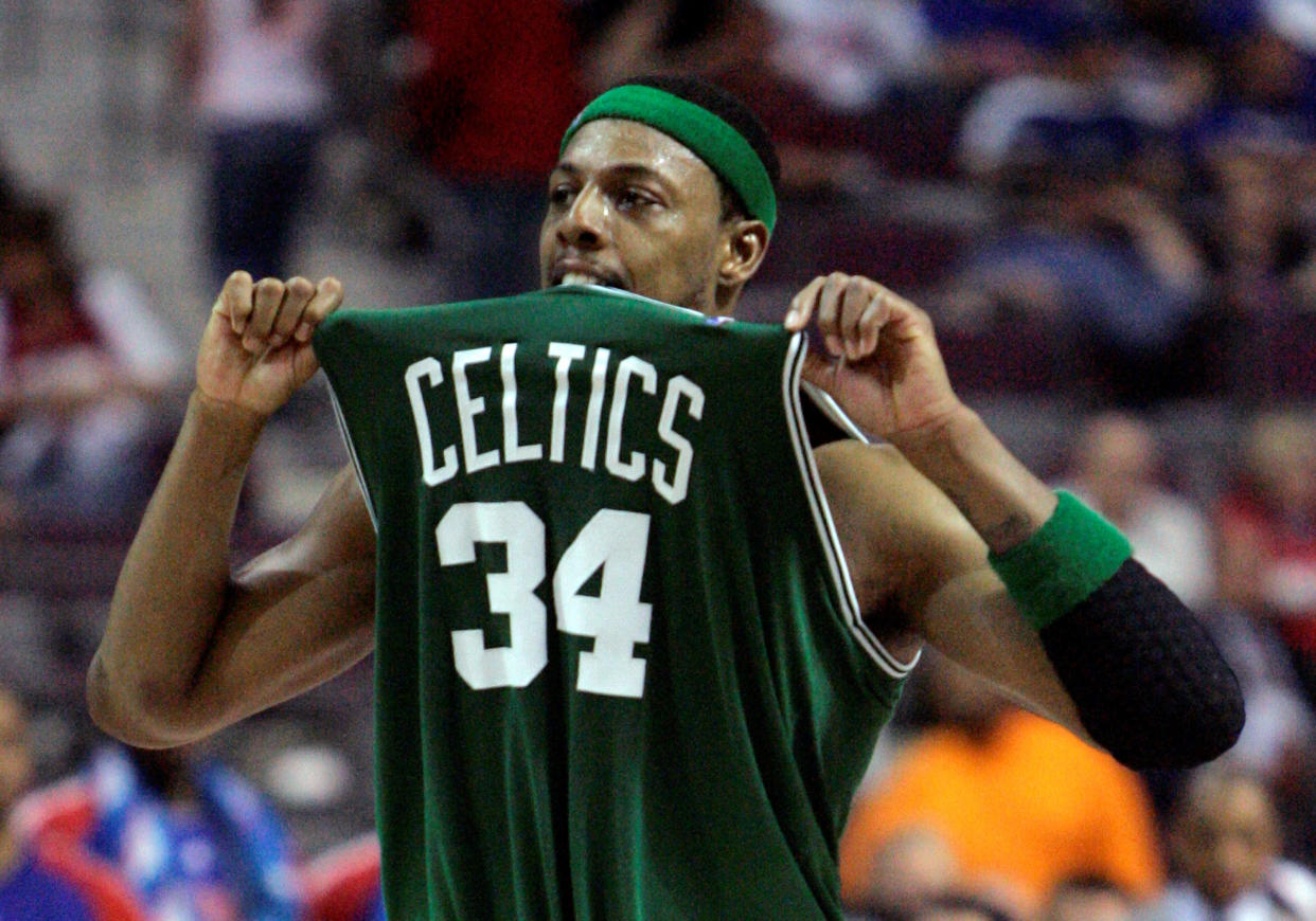 Paul Pierce’s No. 34 will be raised to the TD Garden rafters on Feb. 11. (AP Photo)