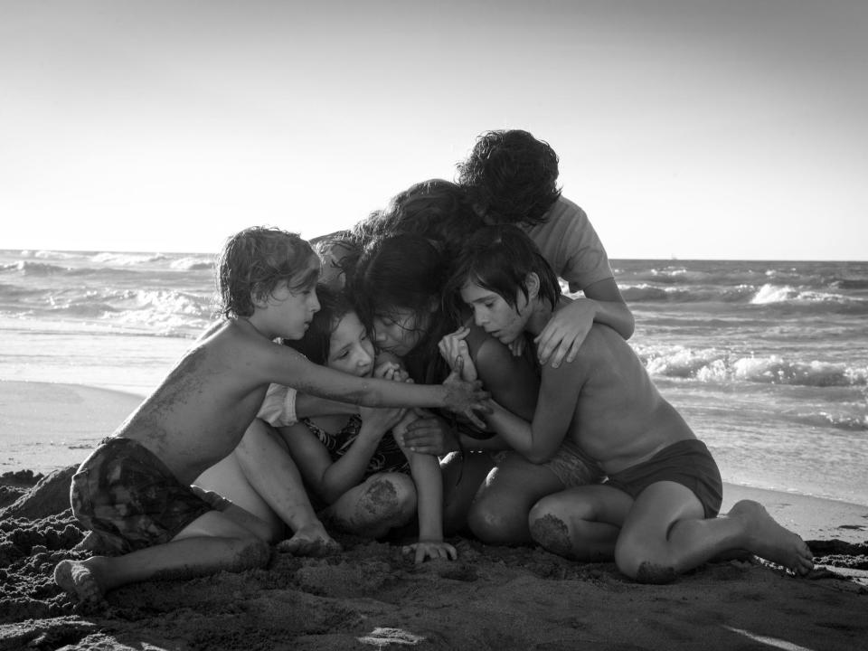 Yalitza Aparicioas Cleo in Roma Netflix movie beach scene.JPG
