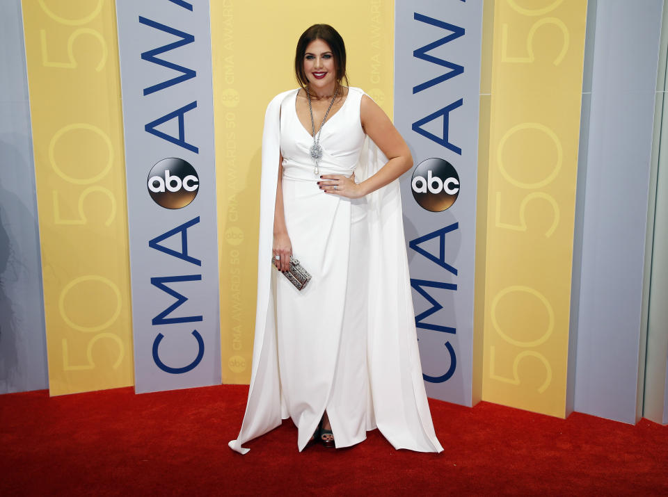 Singer Hillary Scott from the musical group Lady Antebellum arrives at the 50th Annual Country Music Association Awards in Nashville, Tennessee, U.S., November 2, 2016. REUTERS/Jamie Gilliam