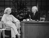 <p>Betty bantered with Johnny Carson on the iconic <a href="https://www.amazon.com/Tonight-Show-starring-Johnny-Carson/dp/B01CXMYUVC/ref=sr_1_fkmr3_1?keywords=the+tonight+show+1981+betty+white&qid=1579110298&sr=8-1-fkmr3&tag=syn-yahoo-20&ascsubtag=%5Bartid%7C10055.g.30480315%5Bsrc%7Cyahoo-us" rel="nofollow noopener" target="_blank" data-ylk="slk:The Tonight Show.;elm:context_link;itc:0;sec:content-canvas" class="link ">The Tonight Show.</a> She was a favorite guest on the show for many years. </p>