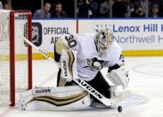 Pittsburgh Penguins goalie Matt Murray (30) makes a save during the second period in game four of the first round of the 2016 Stanley Cup Playoffs against the New York Rangers at Madison Square Garden. Mandatory Credit: Adam Hunger-USA TODAY Sports