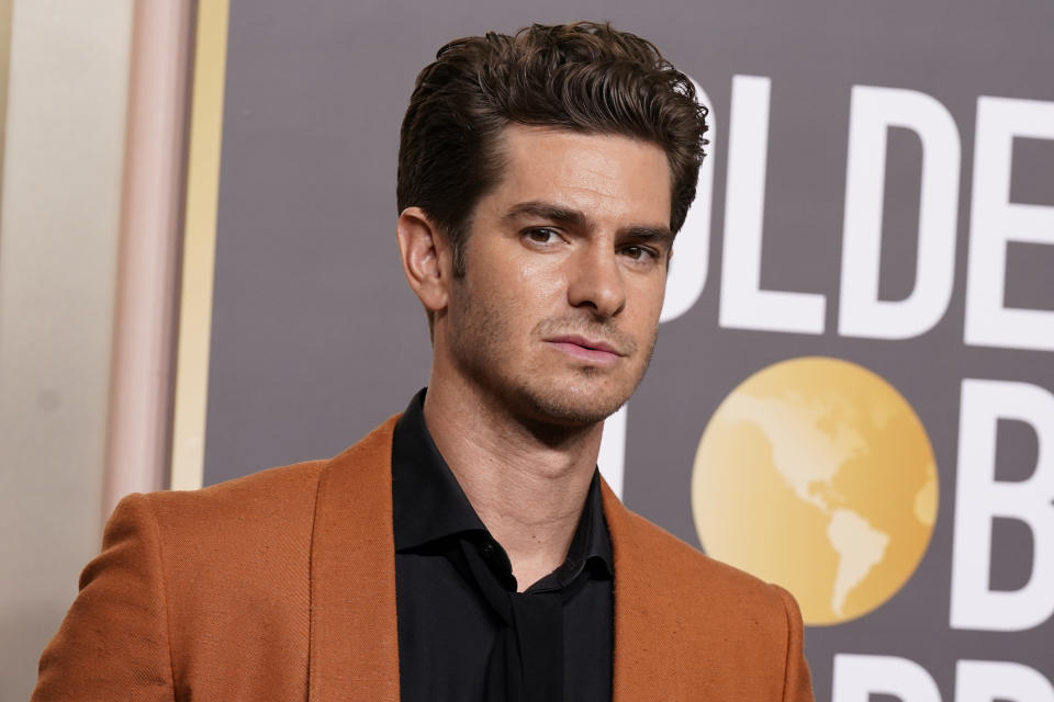 Andrew Garfield arrives at the 80th annual Golden Globe Awards at the Beverly Hilton Hotel on Tuesday, Jan. 10, 2023, in Beverly Hills, Calif. (Photo by Jordan Strauss/Invision/AP)