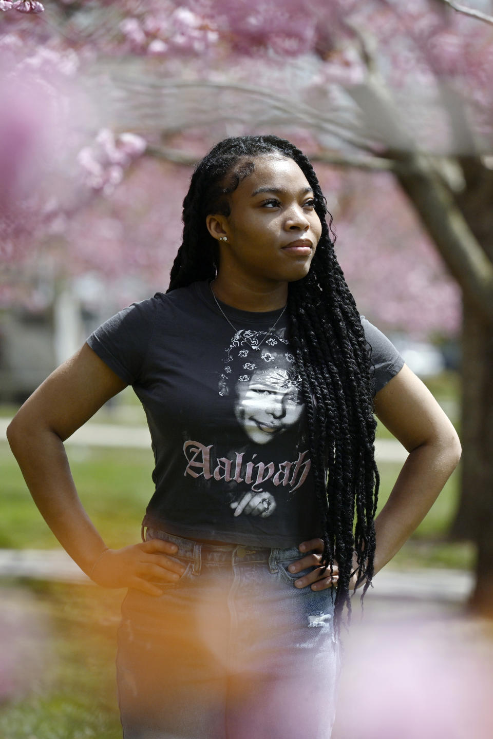 Ashnaelle Bijoux poses on campus, Saturday, April 27, 2024, at Norwich Free Academy in Norwich, Conn. Bijoux, a senior at NFA, has been unable to complete the FAFSA form due to a glitch with the form. Without the form and the financial aid it brings, Bijoux won't be able to pursue her goal of going to Southern Connecticut State University to become a therapist. (AP Photo/Jessica Hill)