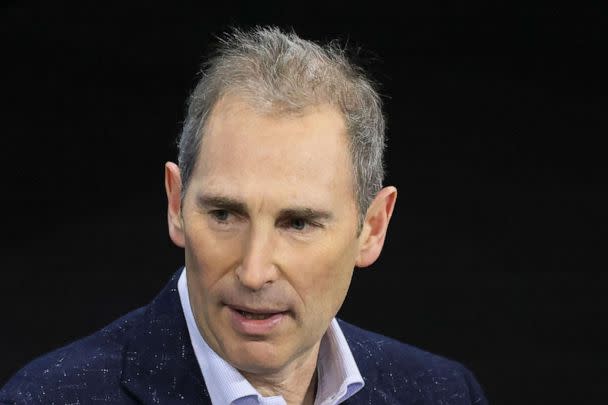 PHOTO: Amazon CEO Andy Jassy speaks during the New York Times DealBook Summit in the Appel Room at the Jazz At Lincoln Center, Nov. 30, 2022, in New York. (Michael M. Santiago/Getty Images)