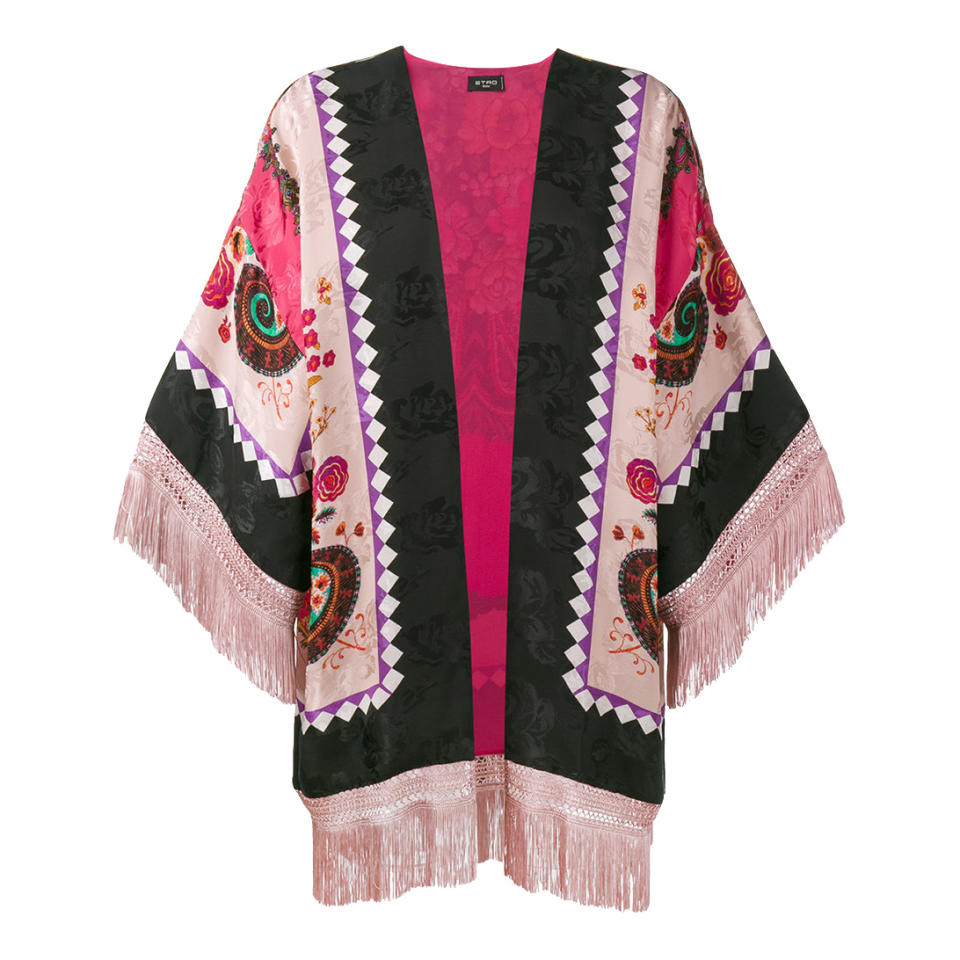 Fringed Printed Kimono Jacket