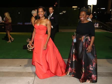 Regina King holds her award for Outstanding Supporting Actress In A Limited Series Or Movie for "American Crime" as she arrives at the Governors Ball after the 68th Primetime Emmy Awards in Los Angeles, California U.S., September 18, 2016. REUTERS/Lucy Nicholson