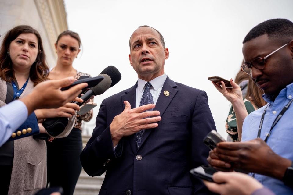 Rep. Bob Good (R-Va.) speaks to reporters on Capitol Hill following a vote on April 19, 2024 in Washington, D.C.