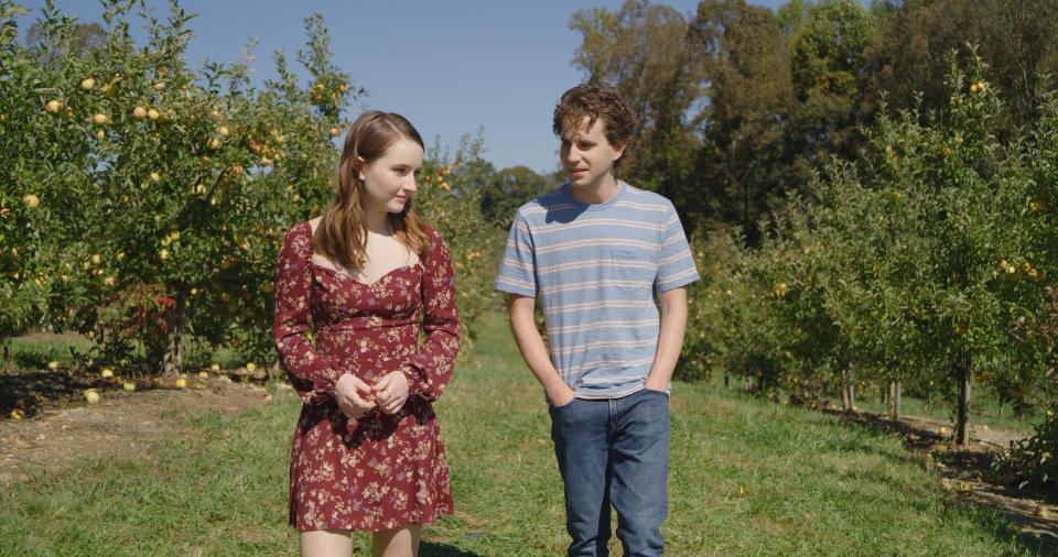 This mage released by Universal Pictures shows Kaitlyn Dever, left, and Ben Platt in a scene from "Dear Evan Hansen." (Universal Pictures via AP)