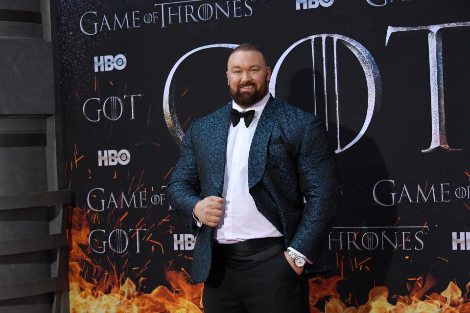 Hafþor Julius Bjornsson attends the "Game Of Thrones" season 8 premiere on April 3, 2019 in New York City.  (Photo by Mike Coppola/FilmMagic)