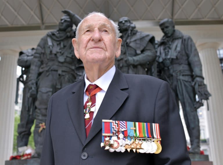 John Leslie Munro, known as Les -- then the last surviving pilot from the Dambusters raid -- visiting the Bomber Command Memorial in London on May 21, 2013 in an image released by RAF Benevolent Fund and Imagewise