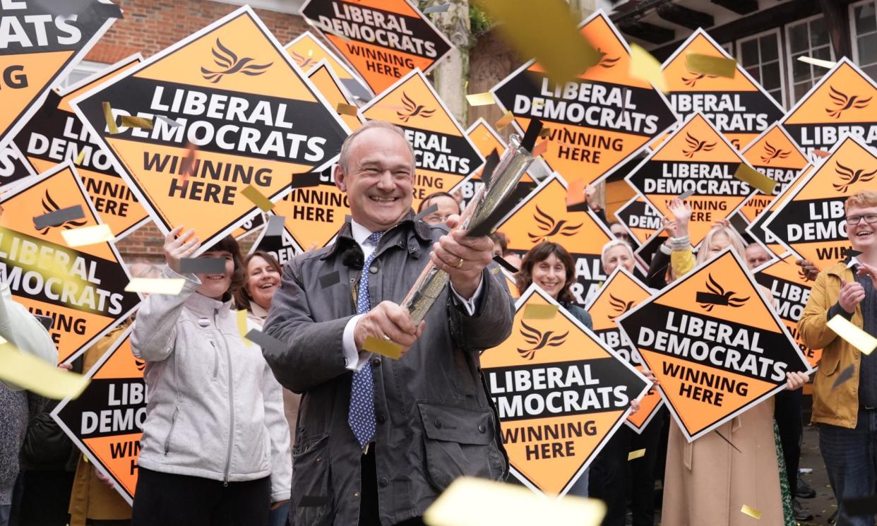<span>Ed Davey was celebrating a strong showing by his party in some areas.</span><span>Photograph: Stefan Rousseau/PA</span>