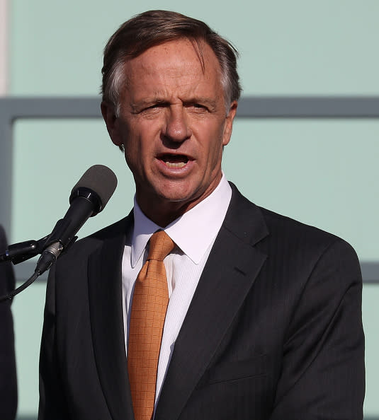 MEMPHIS, TN – APRIL 04: Tennessee Governor Bill Haslam speaks during a ceremony at the Lorraine Motel, where Dr. Martin Luther King, Jr. was assassinated 50 years ago, April 4, 2018 in Memphis, Tennessee. The city is commemorating his legacy with a series of events, including speeches and memorials on the balcony outside his hotel room 306, which is now part of the complex of the National Civil Rights Museum. (Photo by Joe Raedle/Getty Images)