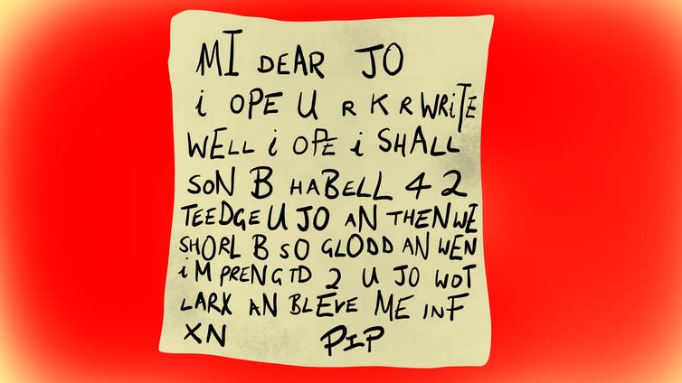 <span class="caption">Pip’s letter to Jo.</span> <span class="attribution"><span class="source">Alex Brenchley</span>, <span class="license">Author provided</span></span>