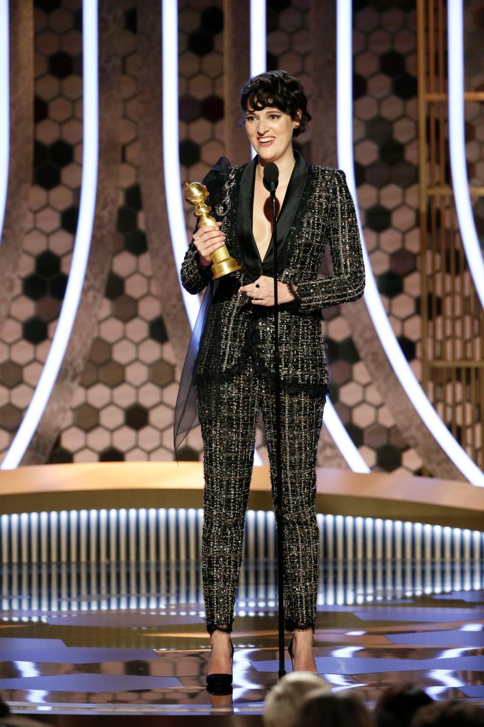 Phoebe Waller-Bridge wore the tuxedo to the Golden Globes (AP)