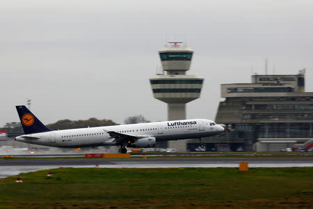 A Lufthansa Airbus A321-200 plane is seen at Tegel airport in Berlin, Germany, November 2, 2017. REUTERS/Axel Schmidt/Files