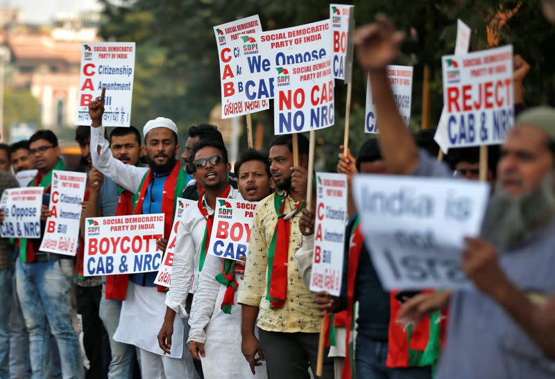 Demonstrators protest against the Citizenship Amendment Bill in Ahmedabad