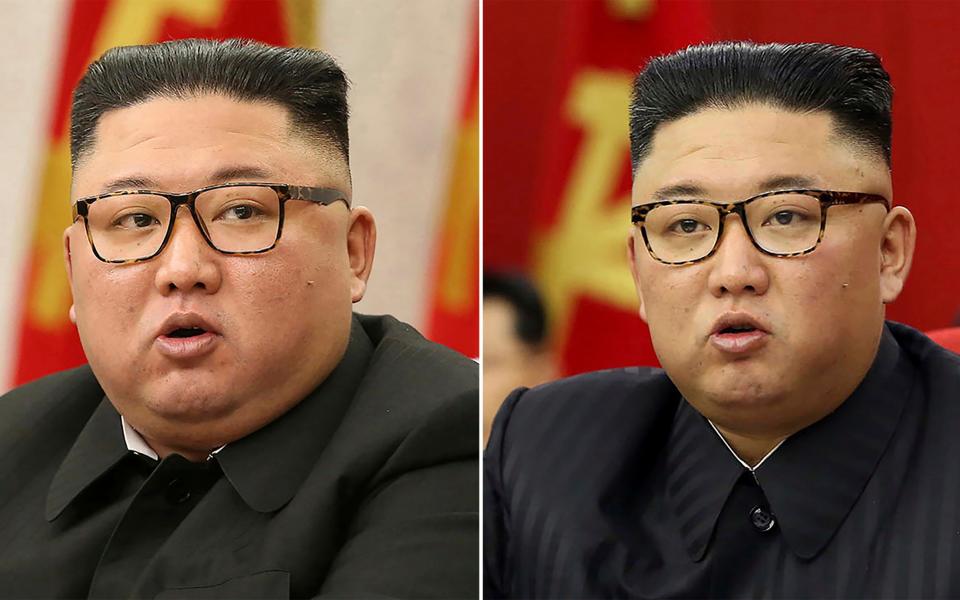 Has Kim Jong-un lost weight? Here he is pictured on in February (L) and again in June. - KCNA via KNS 