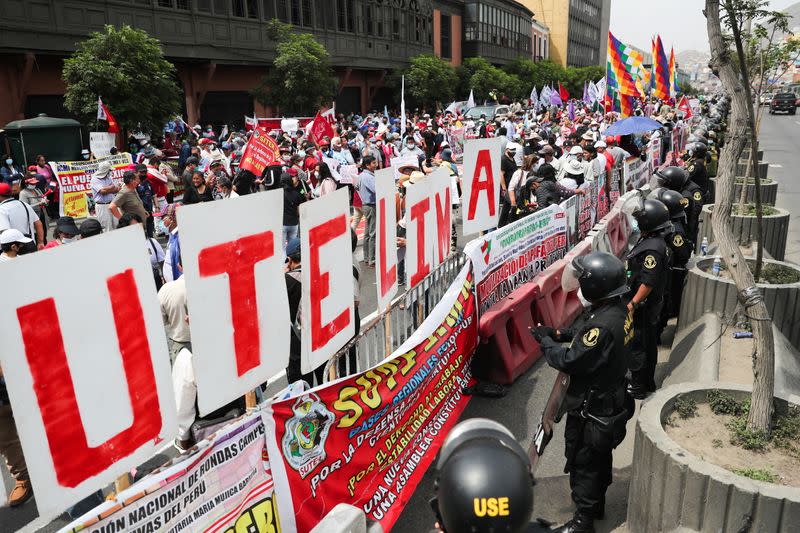 Protests in favour and against Castillo erupt in Peru as members of Congress consider impeachment, in Lima