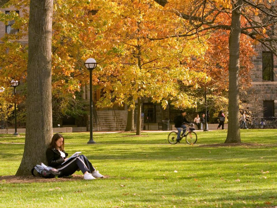 Student sitting on campus