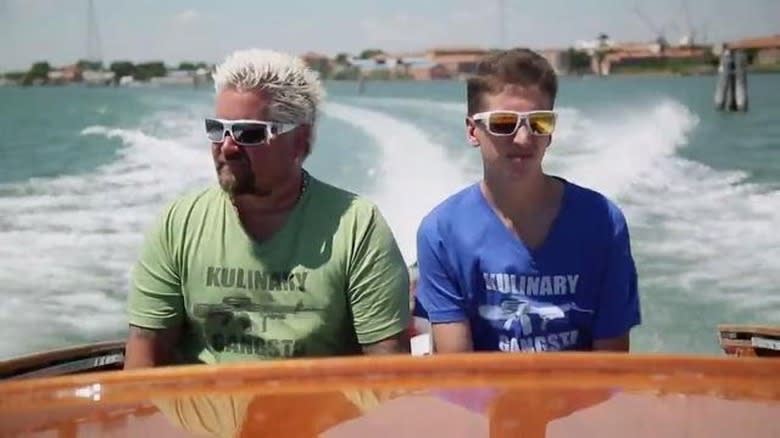 Guy and Hunter Fieri in boat