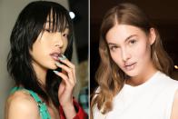 <p>Influenced by polaroid photos of his old club-kid days, Jeremy Scott turned to himself as inspiration for this season's extravagant make-up look.</p><p>A mix of 90s nostalgia and noughties Youtube culture, Scott conjured up the glitter metallic lip look after watching lip foil tutorials online. Forget moodboards and fabric swatches, this season it's all about sending your head make-up artist (Kabuki) an inspirational vlog.</p><p>Think 80s frosted pink lips on sci-fi steroids.</p>