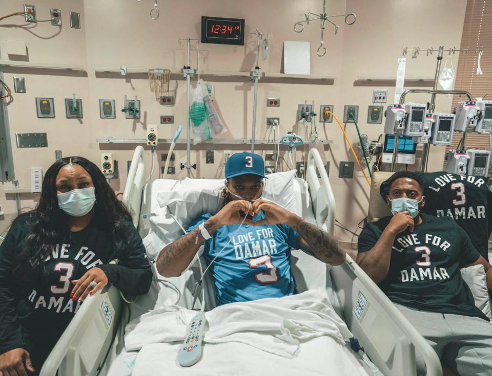 Damar Hamlin in the hospital with his family.