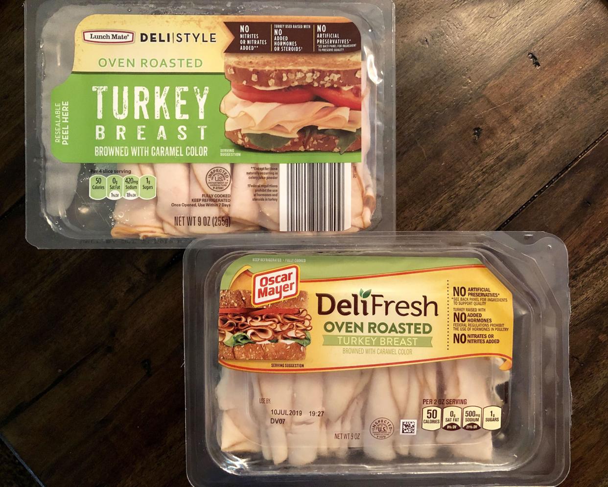 oscar meyer and aldi sliced turkey packages
