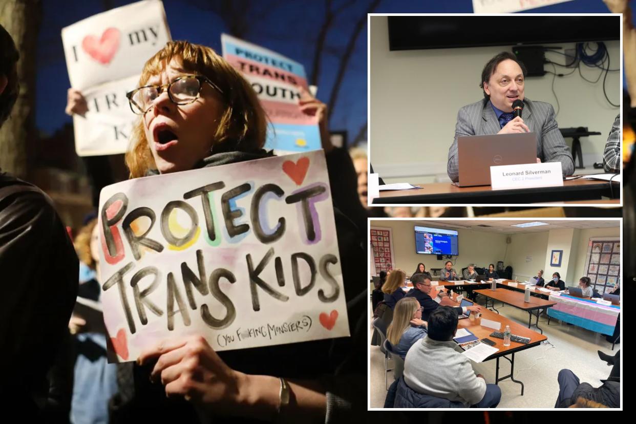 Protesters calling to protect trans kids in NYC.