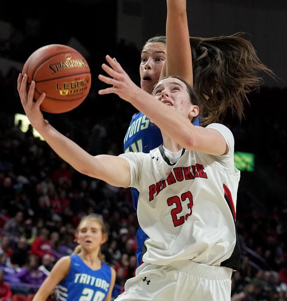 Pewaukee guard Giselle Janowski (23) and the Pirates are back at state for the fourth time in the last five seasons. They've finished as the Division 2 state runner-up in the last two state tournaments.