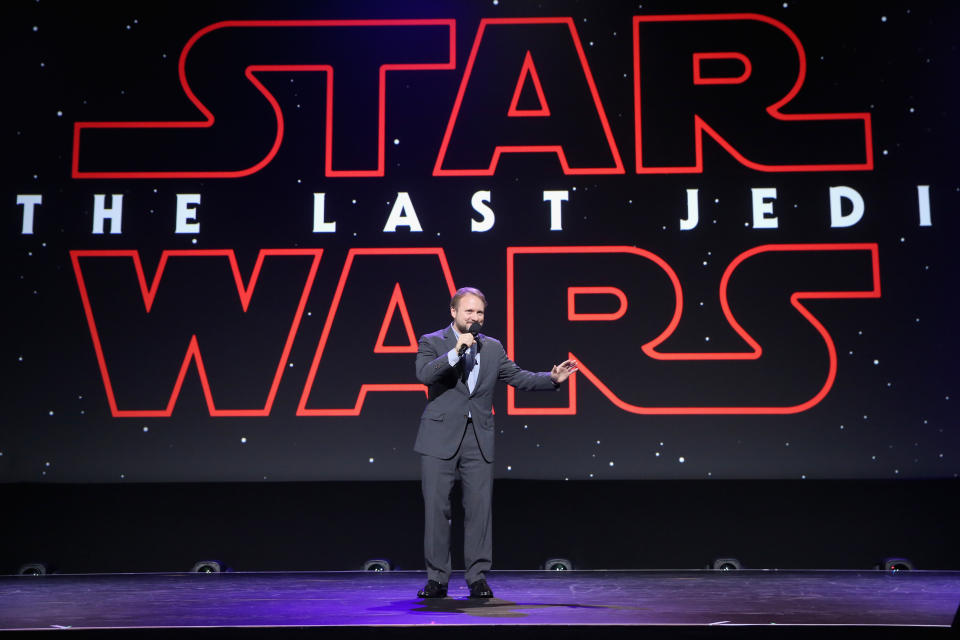 Director Rian Johnson of STAR WARS: THE LAST JEDI took part in the Walt Disney Studios live action presentation at Disney's D23 EXPO 2017 in Anaheim, California July 15, 2017. | Jesse Grant—Getty Images for Disney