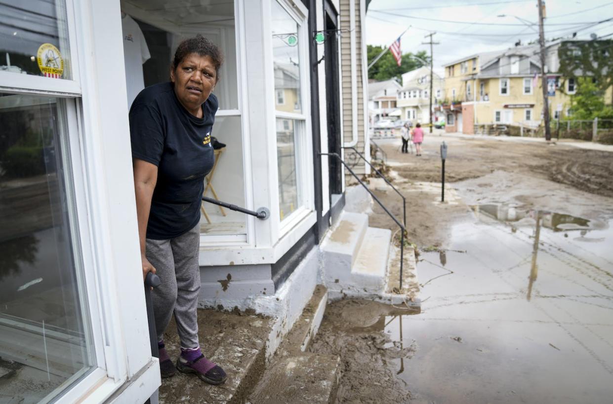 People were trapped in stores as floodwater swept through Highland Falls, N.Y., on July 9, 2023. <a href="https://newsroom.ap.org/detail/NortheastFlooding/dca30eef58f149d493b8770a86c59d4c/photo" rel="nofollow noopener" target="_blank" data-ylk="slk:AP Photo/John Minchillo;elm:context_link;itc:0;sec:content-canvas" class="link ">AP Photo/John Minchillo</a>