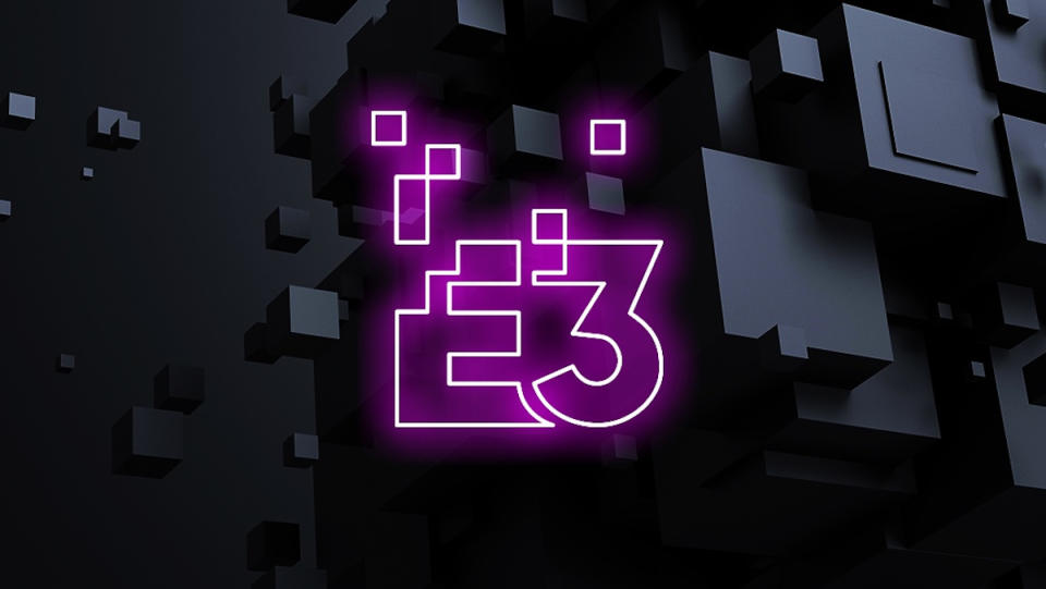 E3 logo in purple neon outline