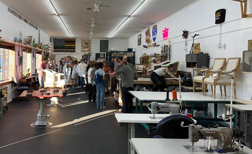 Multiple sewing machines and plenty of space are great things to have at Crown Upholstery’s new location on Central Avenue. Wes and Jes Breitenbach, who run the shop, recently hosted a Maker City Maker Mingle there.