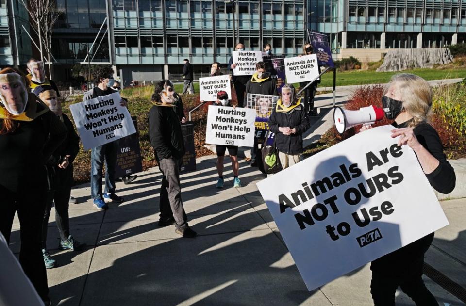 Lisa Jones-Engel and other animal activists protest.