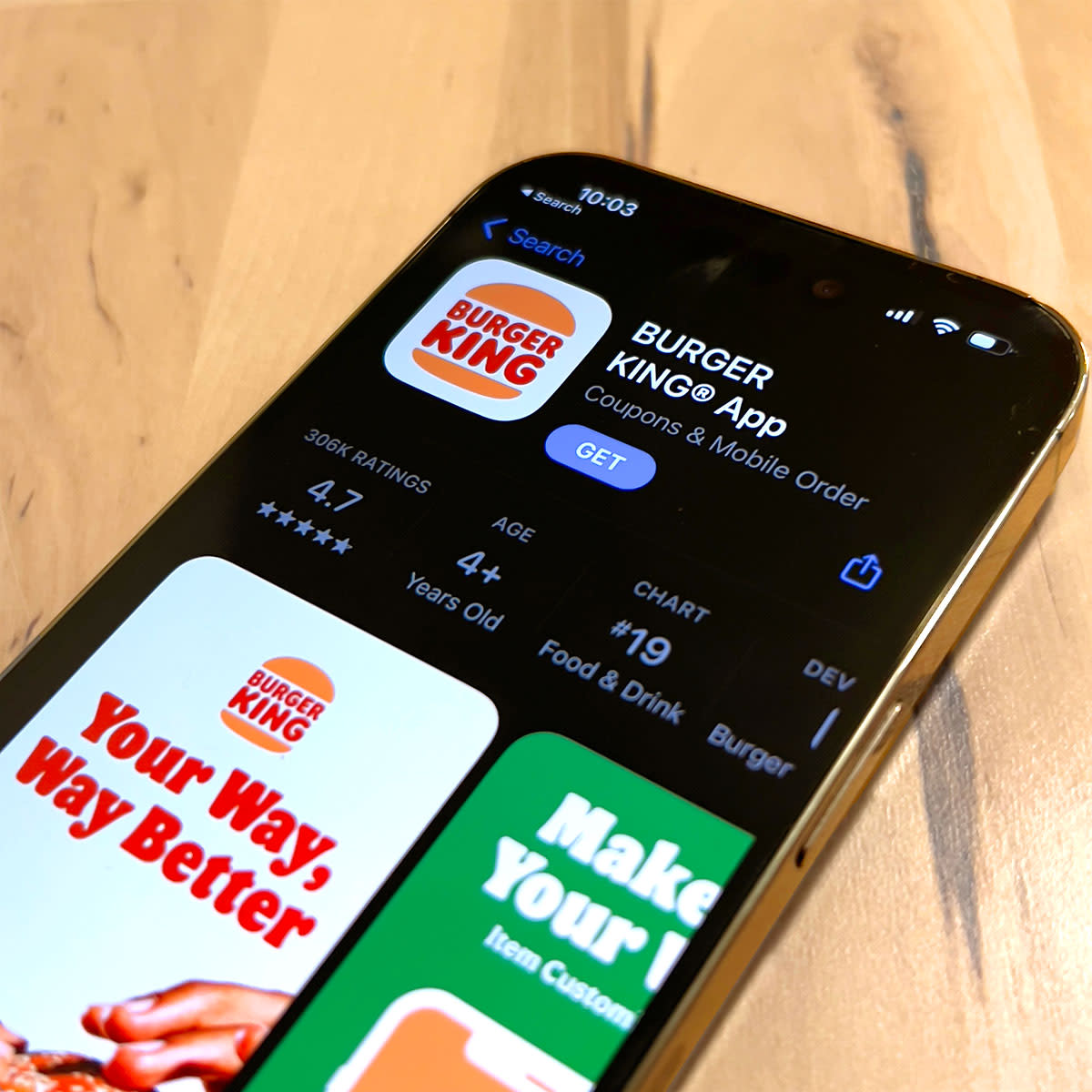 Burger King app on iPhone