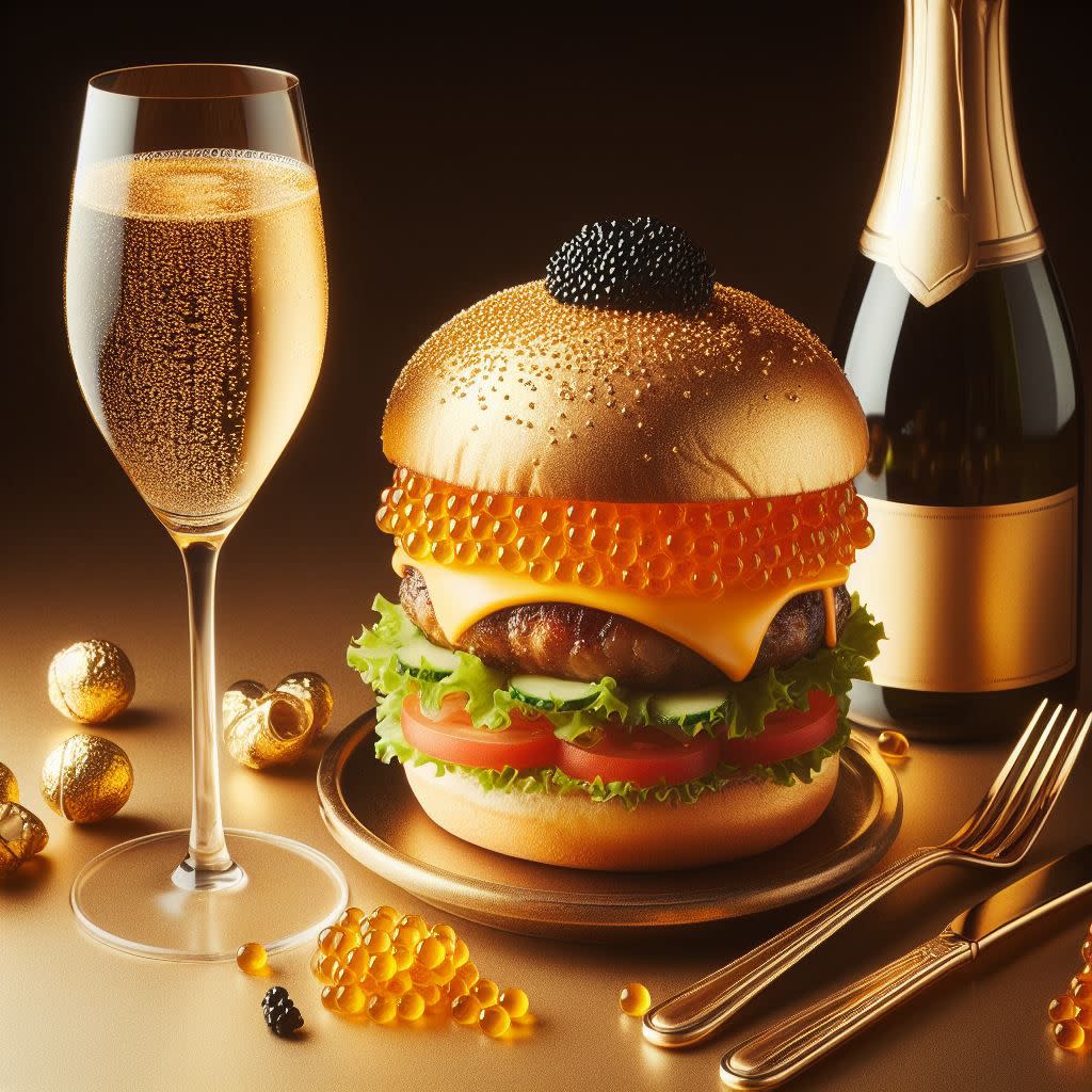 expensive burger with champagne A.I. art from microsoft copilot