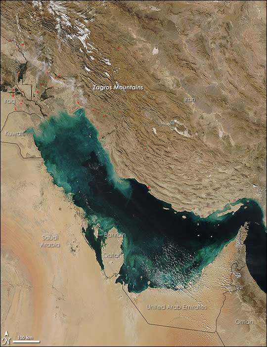 The Zagros Mountains mark the boundary between two colliding continental plates.