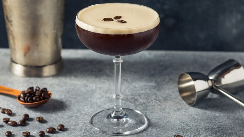 espresso martini with coffee beans