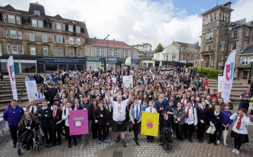 Staff and pupils at Dunoon Grammar School (Argyll and Bute Council/PA)