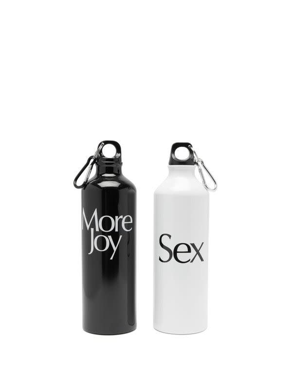 Set of two More Joy-print aluminium water bottle