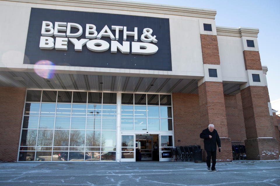 A customer leaves a Bed Bath &amp; Beyond store in Novi, Michigan, U.S., January 29, 2021. REUTERS/Emily Elconin