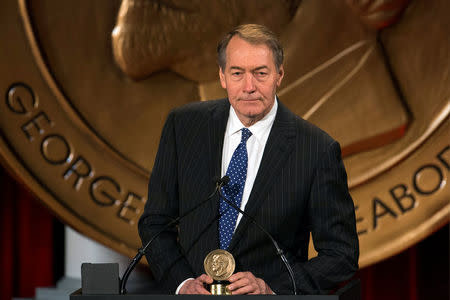 FILE PHOTO: Journalist Charlie Rose speaks after winning a Peabody Award for his work in "One on One with Assad" in New York, U.S. on May 19, 2014. REUTERS/Lucas Jackson/File Photo