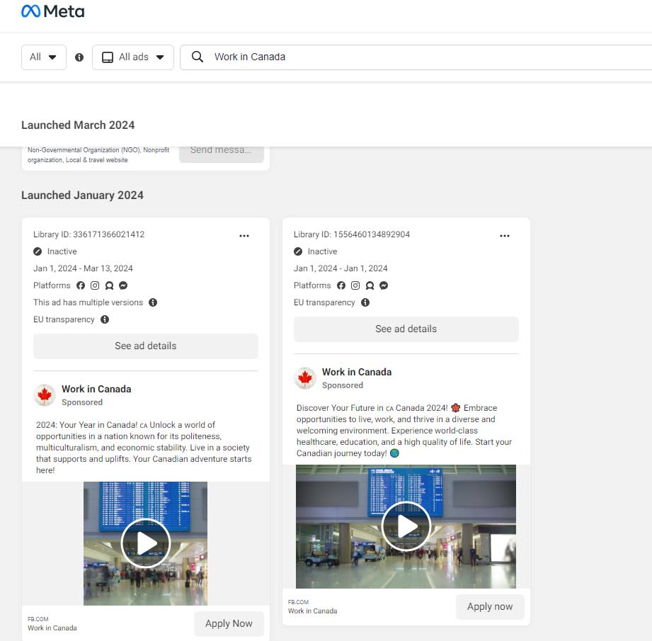 <span>Screenshot of Facebook Ad Library, taken March 28, 2024</span>