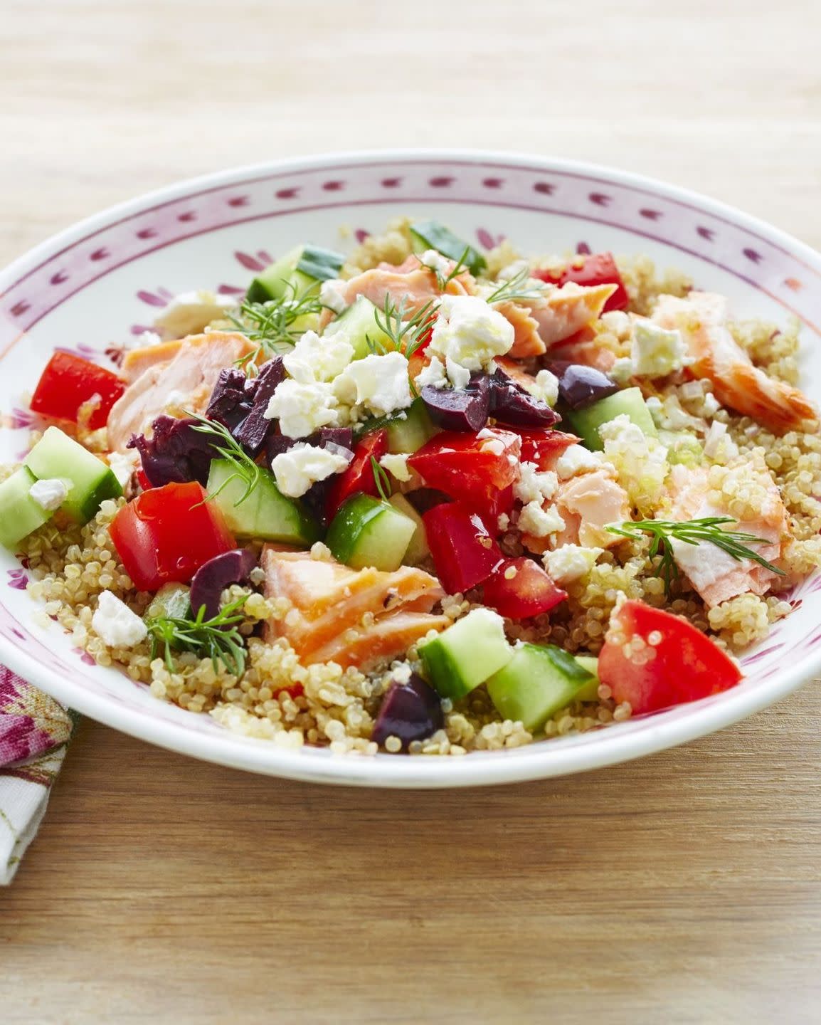 summer lunch ideas mediterranean salmon veggie grain bowl