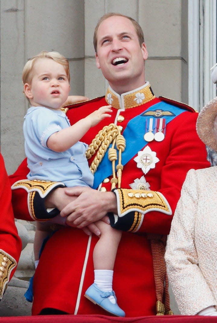 Prince William and Prince George during Trooping the Colour on June 13, 2015. in London, England.