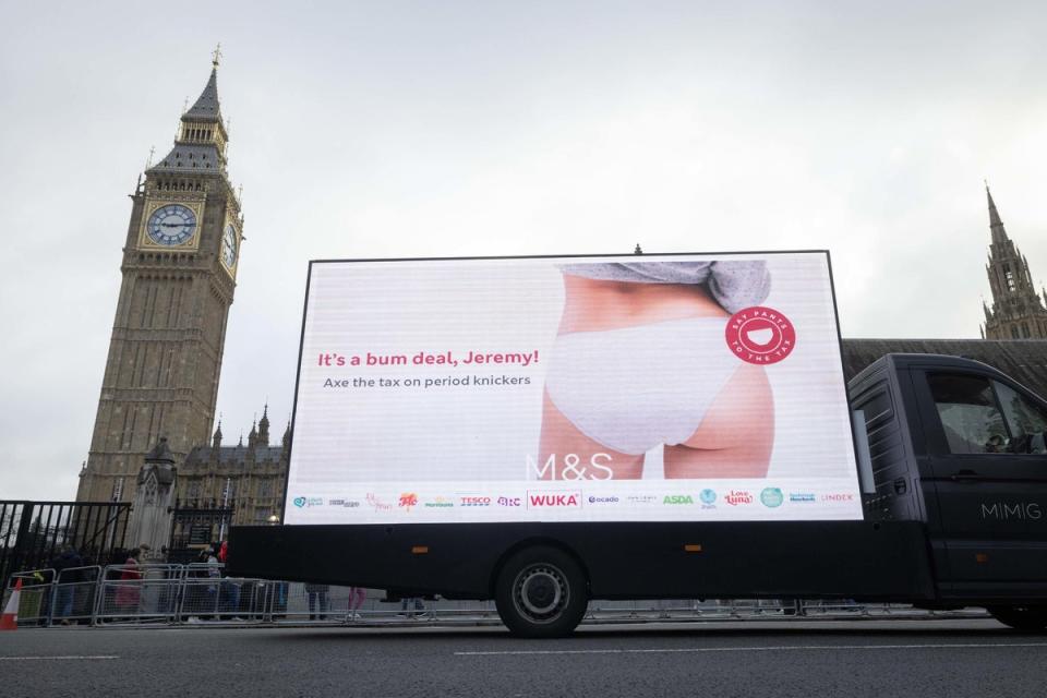 A van campaigning for Say Pants to the Tax’ outside the Houses of Parliament (PA Wire)