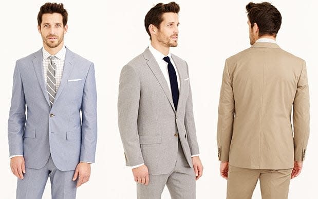 J Crew Crosby suit, in Oxford cloth (jacket: £358), Traveller in Italian wool (jacket: £450) and Italian chino (jacket: £298) 